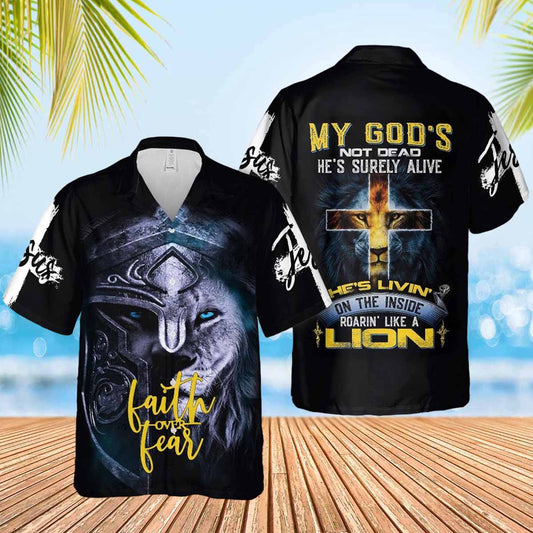 Lion God Inside Faith Over Fear Lion Jesus Hawaiian Shirt - Christian Hawaiian Shirts For Women Men