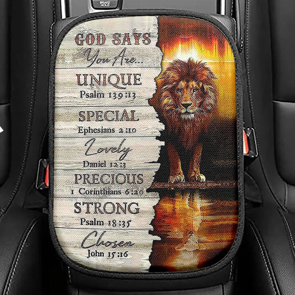 Lion God Says You Are Seat Box Cover, Lion Car Center Console Cover, Christian Inspirational Car Interior Accessories