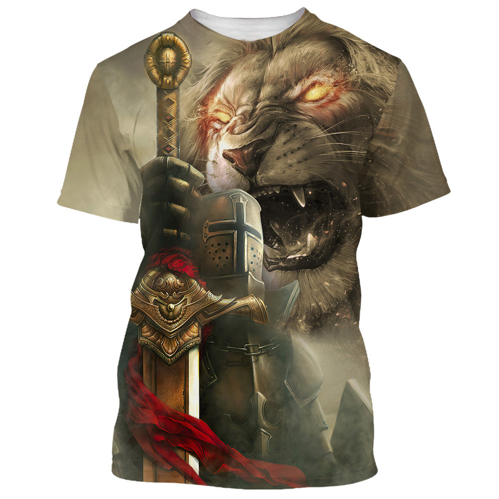 Lion Golden Knight 3d T-Shirts - Christian Shirts For Men&Women