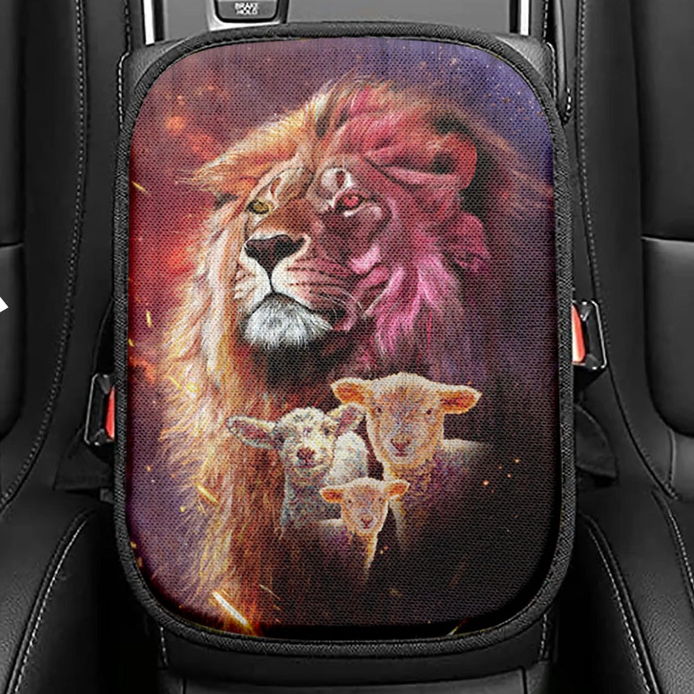 Lion Head Lamb Of God Seat Box Cover, Lion Car Center Console Cover, Christian Car Interior Accessories