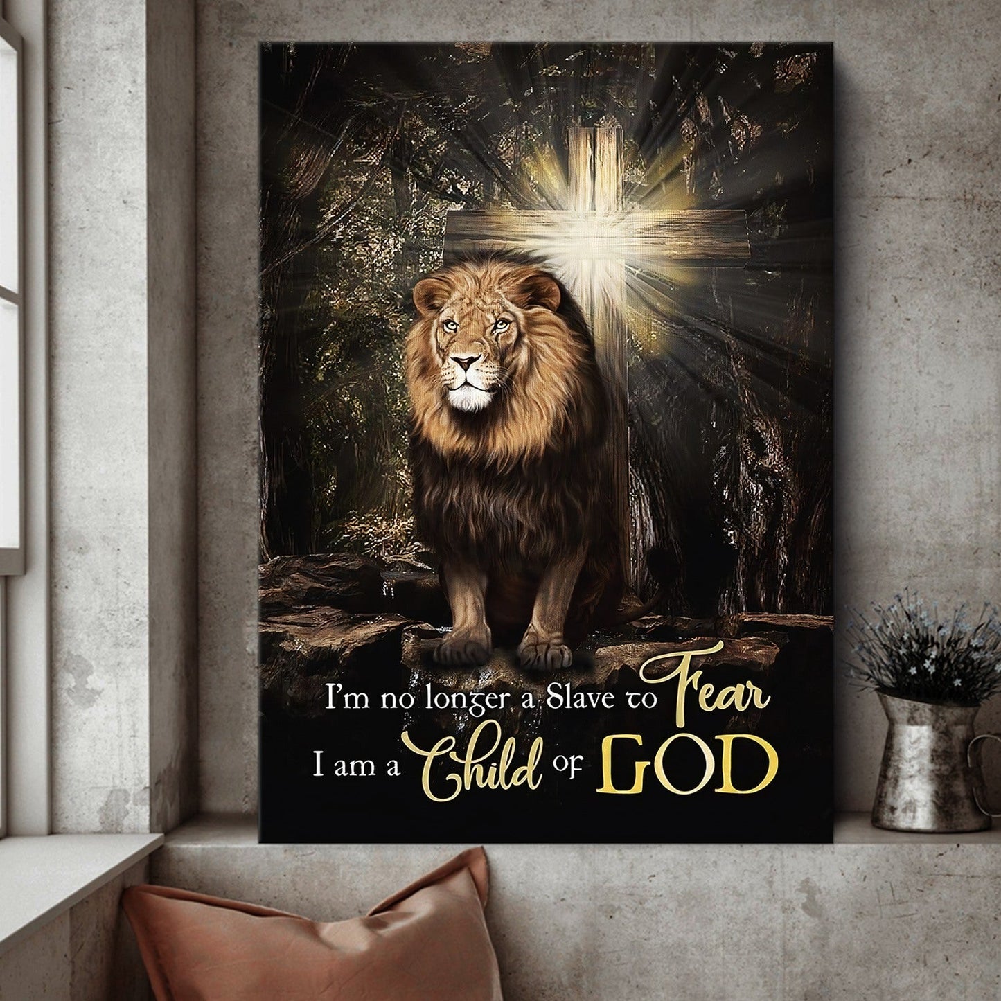 Lion I'm No Longer A Slave To Fear I Am A Child Of God Canvas Wall Art - Christian Wall Posters - Religious Wall Decor