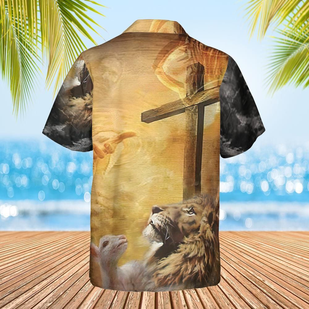 Lion Jesus Cross Sunrise Christianity Hawaiian Shirt - Christian Hawaiian Shirt for Men Women