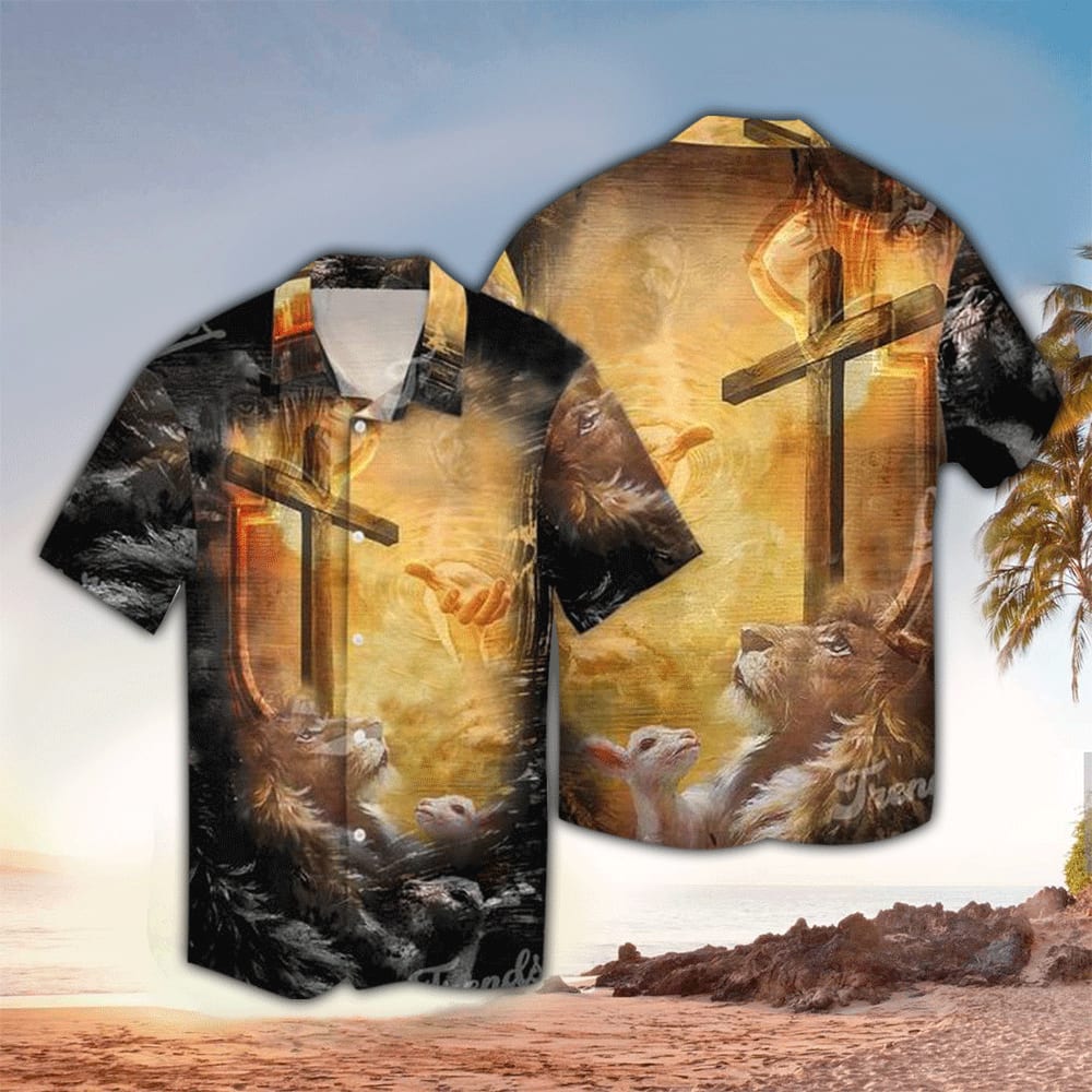 Lion Jesus Cross Sunrise Christianity Hawaiian Shirt - Christian Hawaiian Shirts For Men & Women