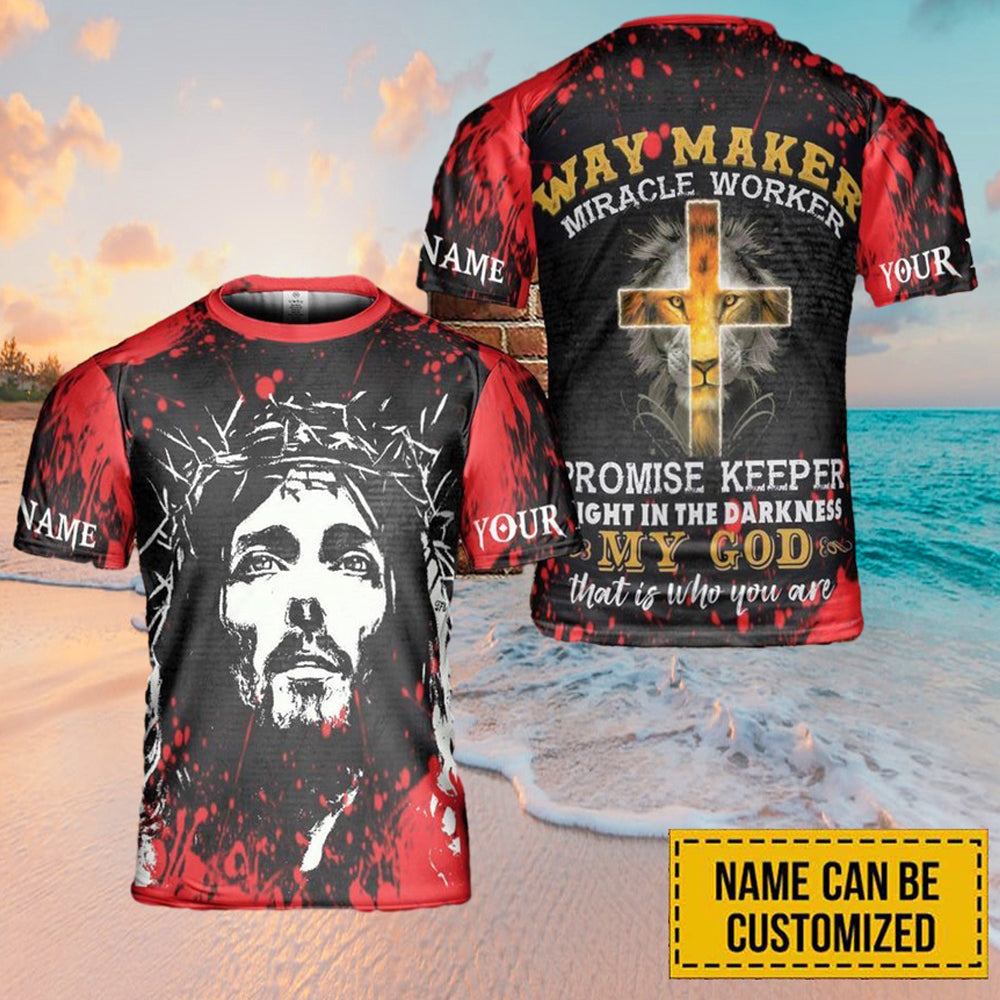 Lion Jesus Cross Way Maker Custom Name 3D Printed T Shirts