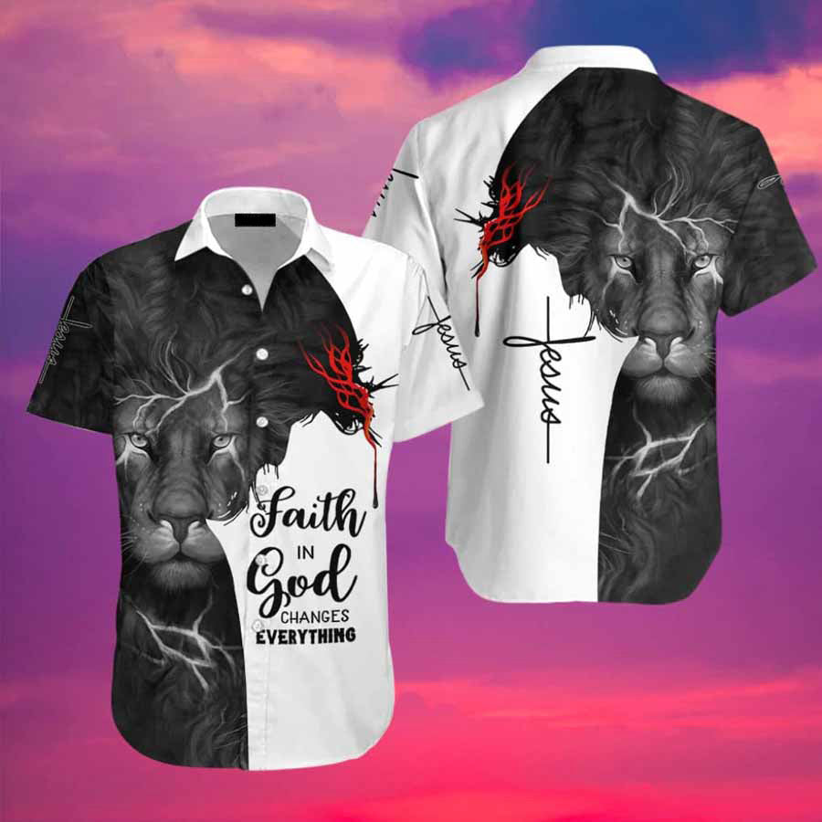 Lion Jesus Hawaiian Shirt - Faith In God Hawaiian Shirt For Men And Women