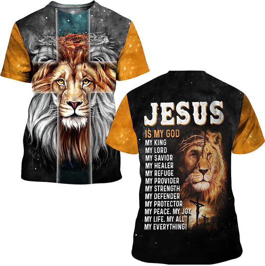 Lion Jesus Is My God My King All Over Printed 3D T Shirt - Christian Shirts for Men Women