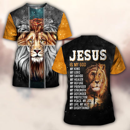 Lion Jesus Is My God My King All Over Printed 3D T Shirt - Christian Shirts for Men Women