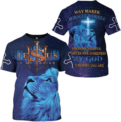 Lion Jesus Is My Savior Way Maker All Over Printed 3D T Shirt - Christian Shirts for Men Women