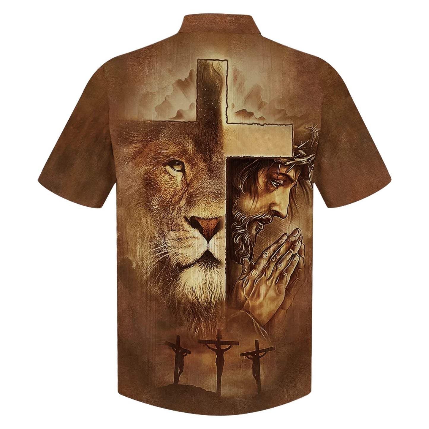 Lion Jesus Pray Cross Hawaiian Shirt - Best Hawaiian Shirts - Christian Hawaiian Shirt
