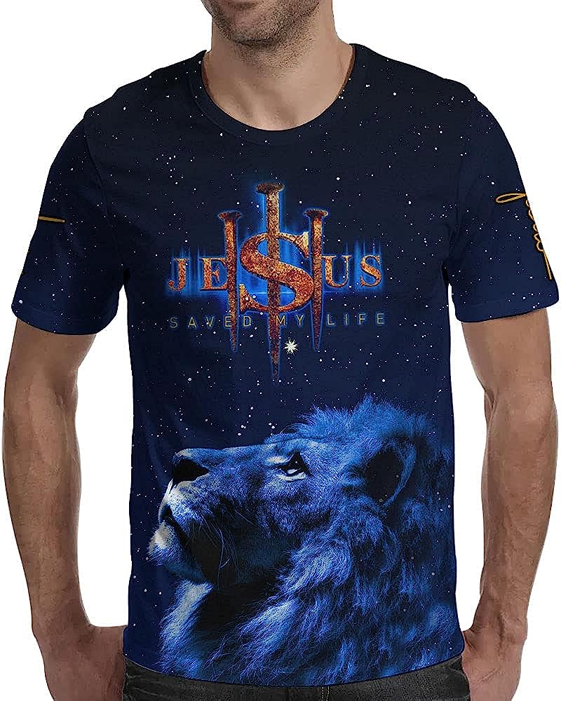 Lion Jesus Saved My Life All Over Printed 3D T Shirt - Christian Shirts for Men Women