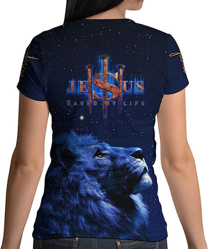 Lion Jesus Saved My Life All Over Printed 3D T Shirt - Christian Shirts for Men Women