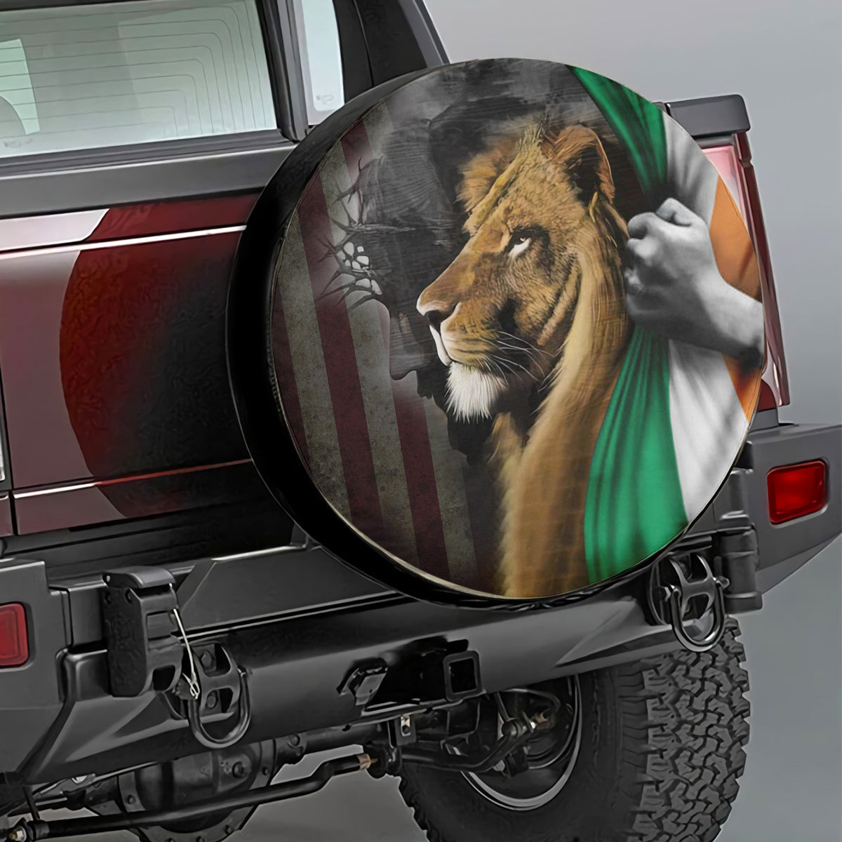 Lion Jesus Spare Tire Cover - Irish-Americans Flag Tire Wheel Protector - Irish Roots Pride Wheel Cover