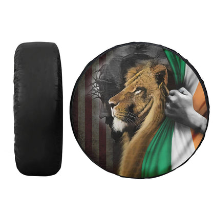 Lion Jesus Spare Tire Cover - Irish-Americans Flag Tire Wheel Protector - Irish Roots Pride Wheel Cover