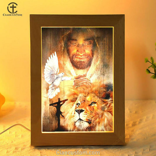 Lion King, Dove, Jesus Painting, Pray For Healing Frame Lamp