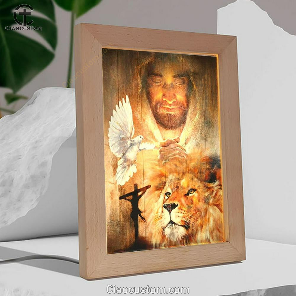 Lion King, Dove, Jesus Painting, Pray For Healing Frame Lamp