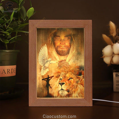 Lion King, Dove, Jesus Painting, Pray For Healing Frame Lamp