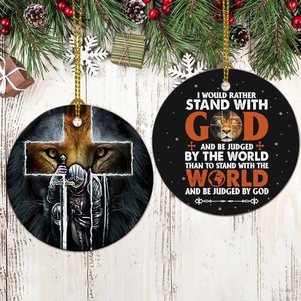 Lion Knight Stand With God Ceramic Circle Ornament - Decorative Ornament - Christmas Ornament
