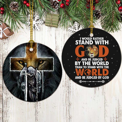 Lion Knight Stand With God Ceramic Circle Ornament - Decorative Ornament - Christmas Ornament