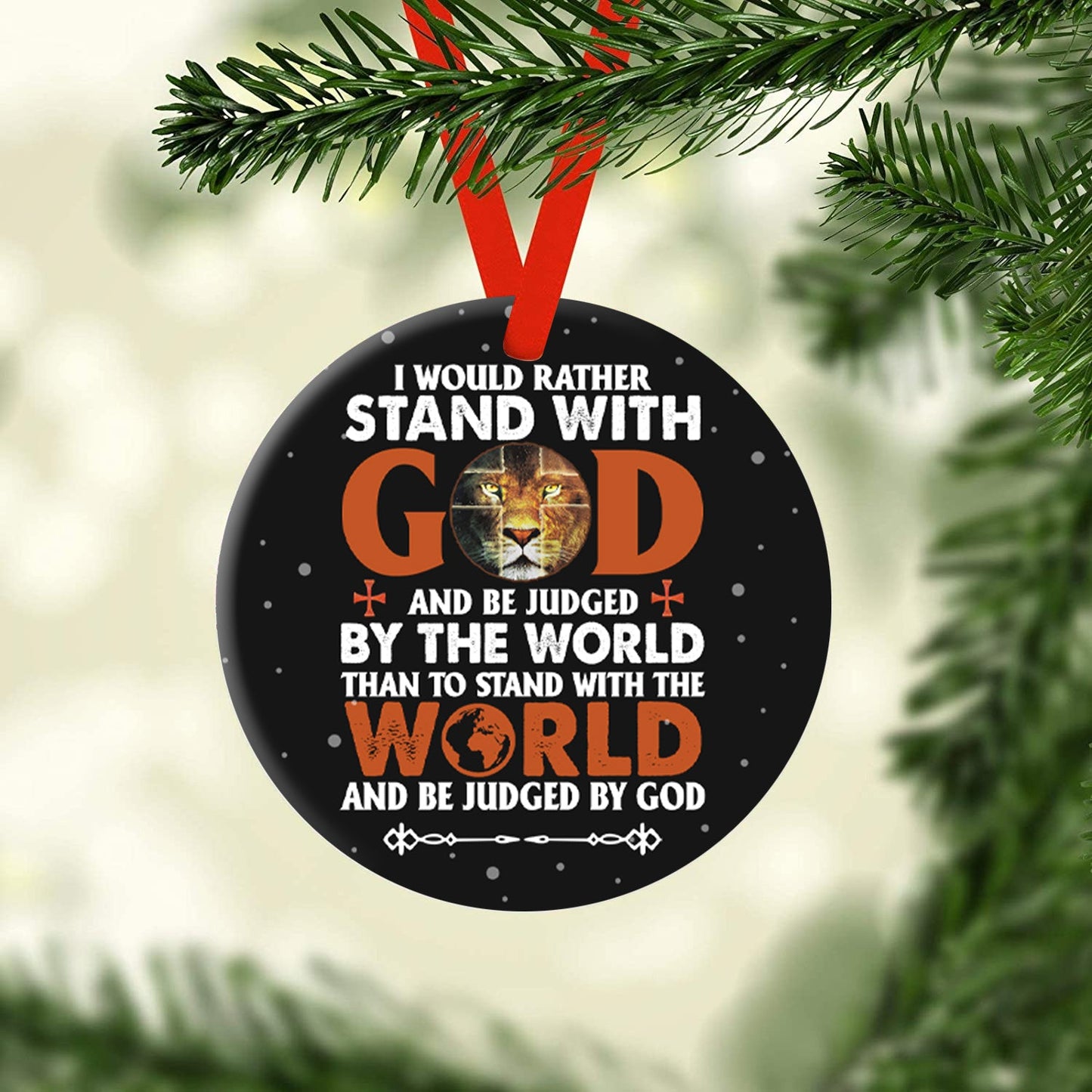 Lion Knight Stand With God Ceramic Circle Ornament - Decorative Ornament - Christmas Ornament