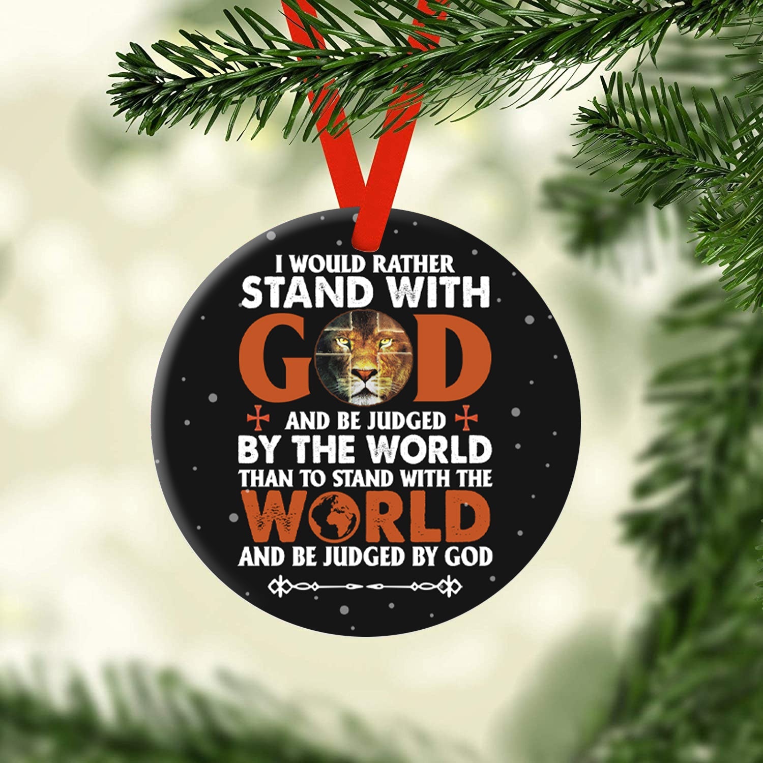 Lion Knight Stand With God Ceramic Circle Ornament - Decorative Ornament - Christmas Ornament