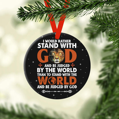 Lion Knight Stand With God Ceramic Circle Ornament - Decorative Ornament - Christmas Ornament