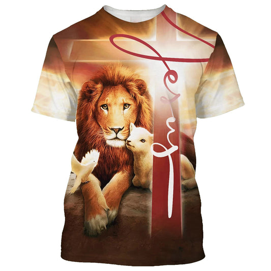 Lion Lamb And A Dove 3d All Over Print Shirt - Christian 3d Shirts For Men Women
