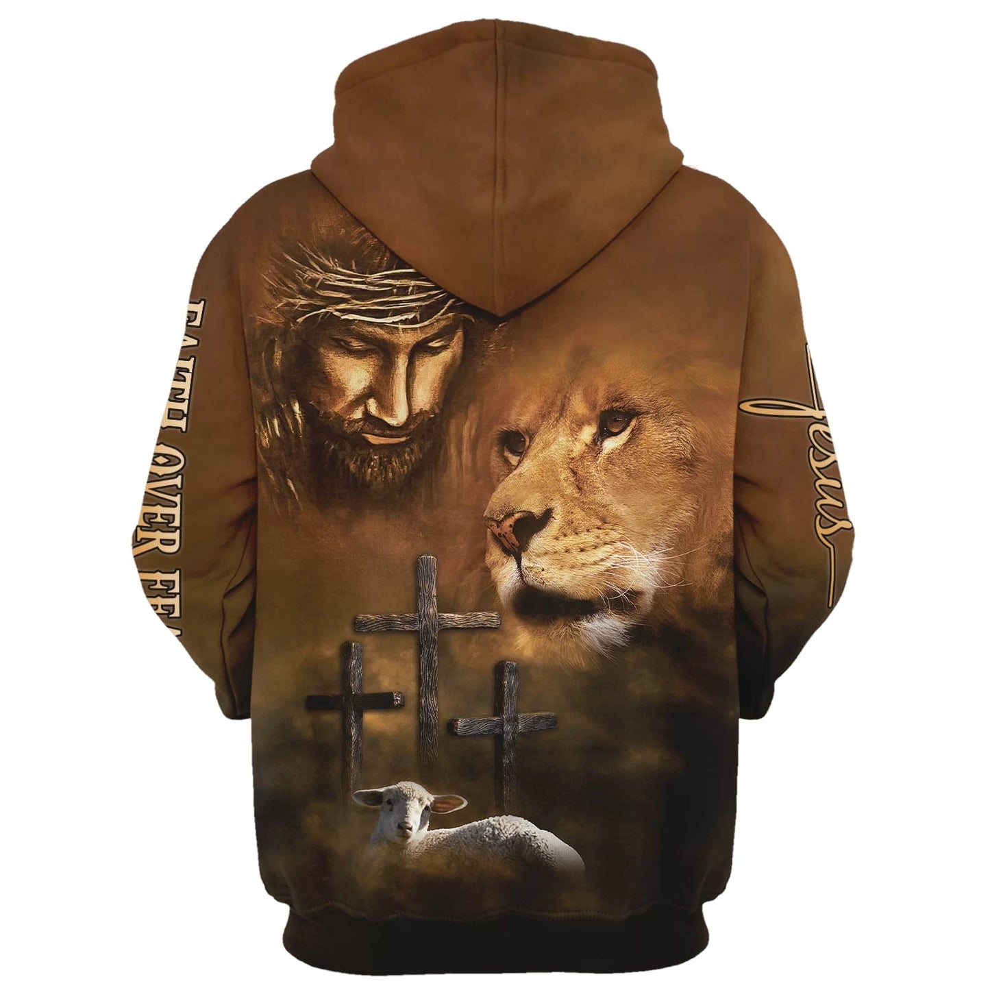 Lion Lamb Jesus Faith Over Fear Hoodie - Men & Women Christian Hoodie - 3D Printed Hoodie