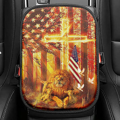 Lion & Lambs Seat Box Cover, Christian Car Center Console Cover, Religious Car Interior Accessories