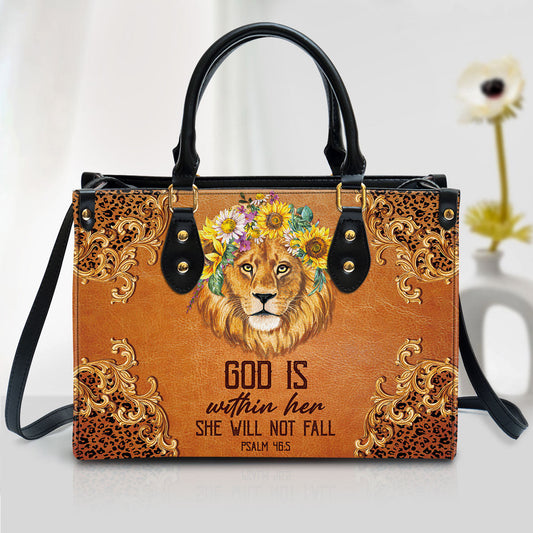 Lion Leather Handbag - God Is Within Her She Will Not Fall Leather Bag - Religious Gifts For Women - Women Pu Leather Bag