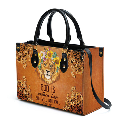 Lion Leather Handbag - God Is Within Her She Will Not Fall Leather Bag - Religious Gifts For Women - Women Pu Leather Bag