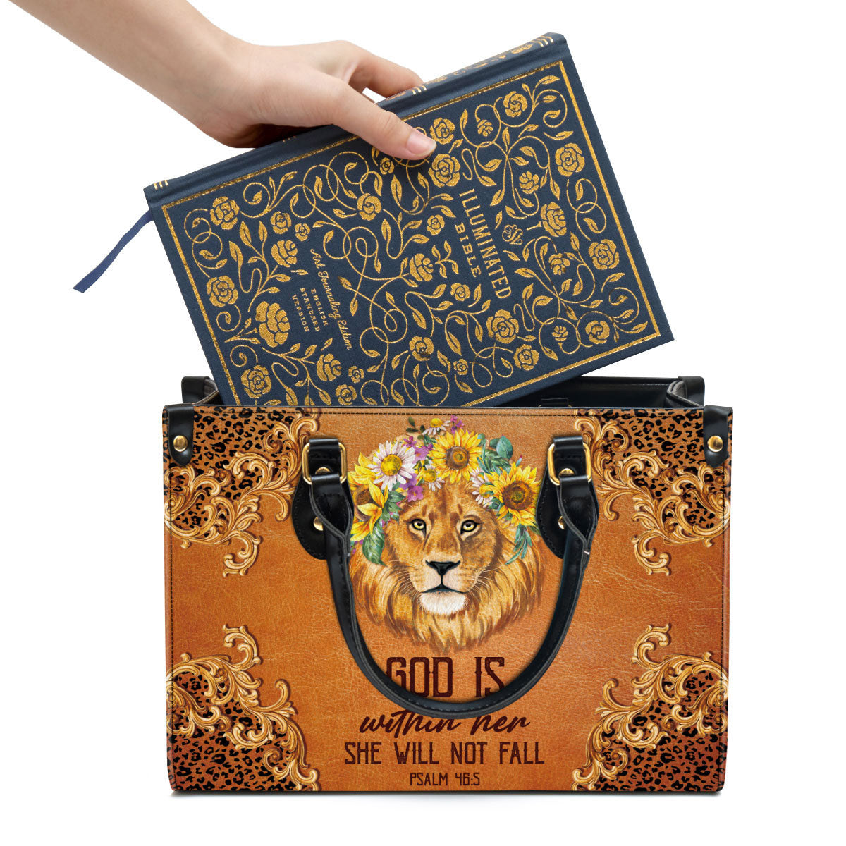 Lion Leather Handbag - God Is Within Her She Will Not Fall Leather Bag - Religious Gifts For Women - Women Pu Leather Bag
