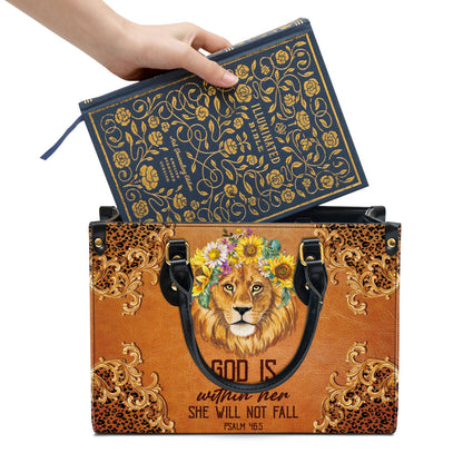 Lion Leather Handbag - God Is Within Her She Will Not Fall Leather Bag - Religious Gifts For Women - Women Pu Leather Bag