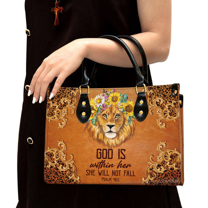 Lion Leather Handbag - God Is Within Her She Will Not Fall Leather Bag - Religious Gifts For Women - Women Pu Leather Bag