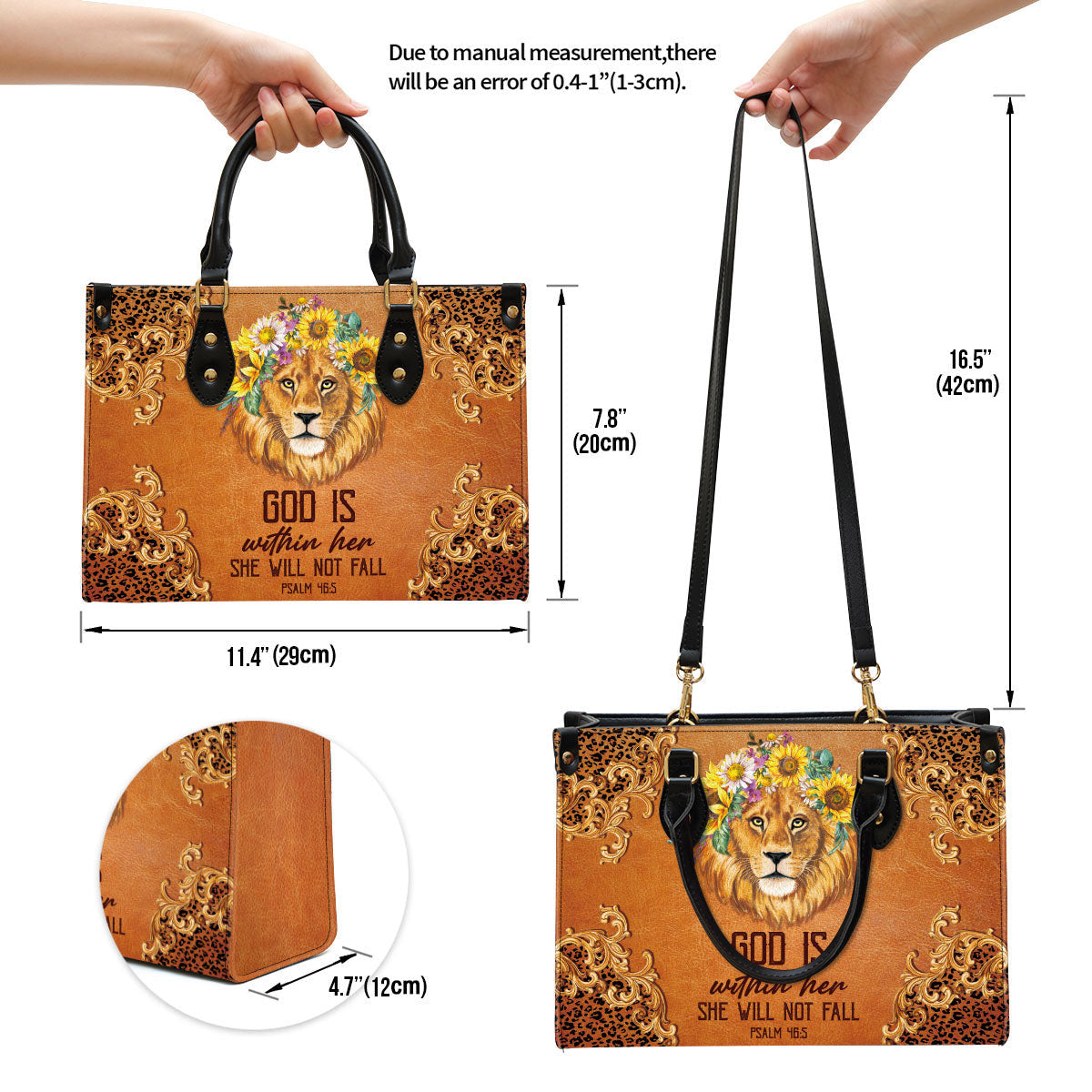 Lion Leather Handbag - God Is Within Her She Will Not Fall Leather Bag - Religious Gifts For Women - Women Pu Leather Bag