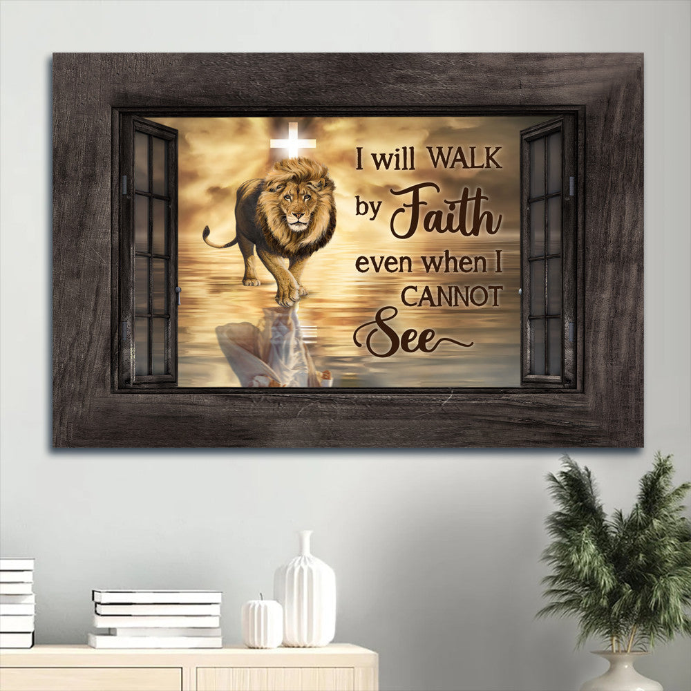 Lion Light Cross Walking On Water I Will Walk By Faith Canvas Wall Art - Christian Gift