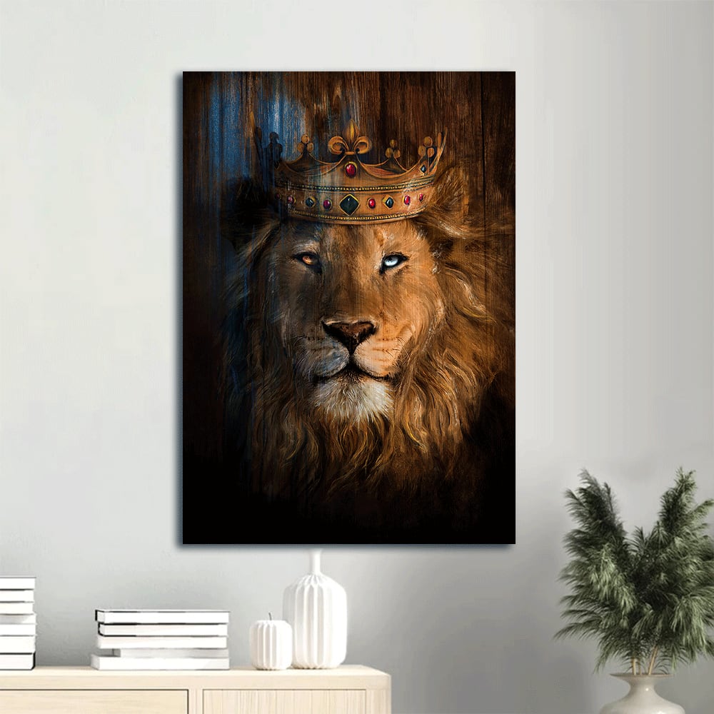 Lion Lion Head Lion Of Judah Gorgeous Crown Jesus Is King Canvas Wall Art - Christian Gift