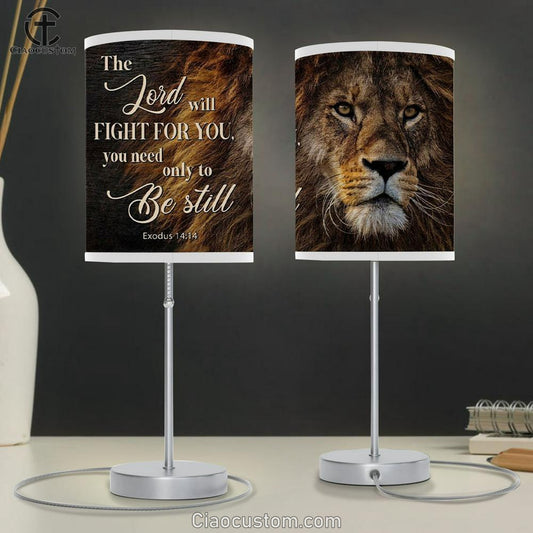 Lion Of Judah - Exodus 1414 The Lord Will Fight For You Table Lamp For Bedroom - Christian Room Decor