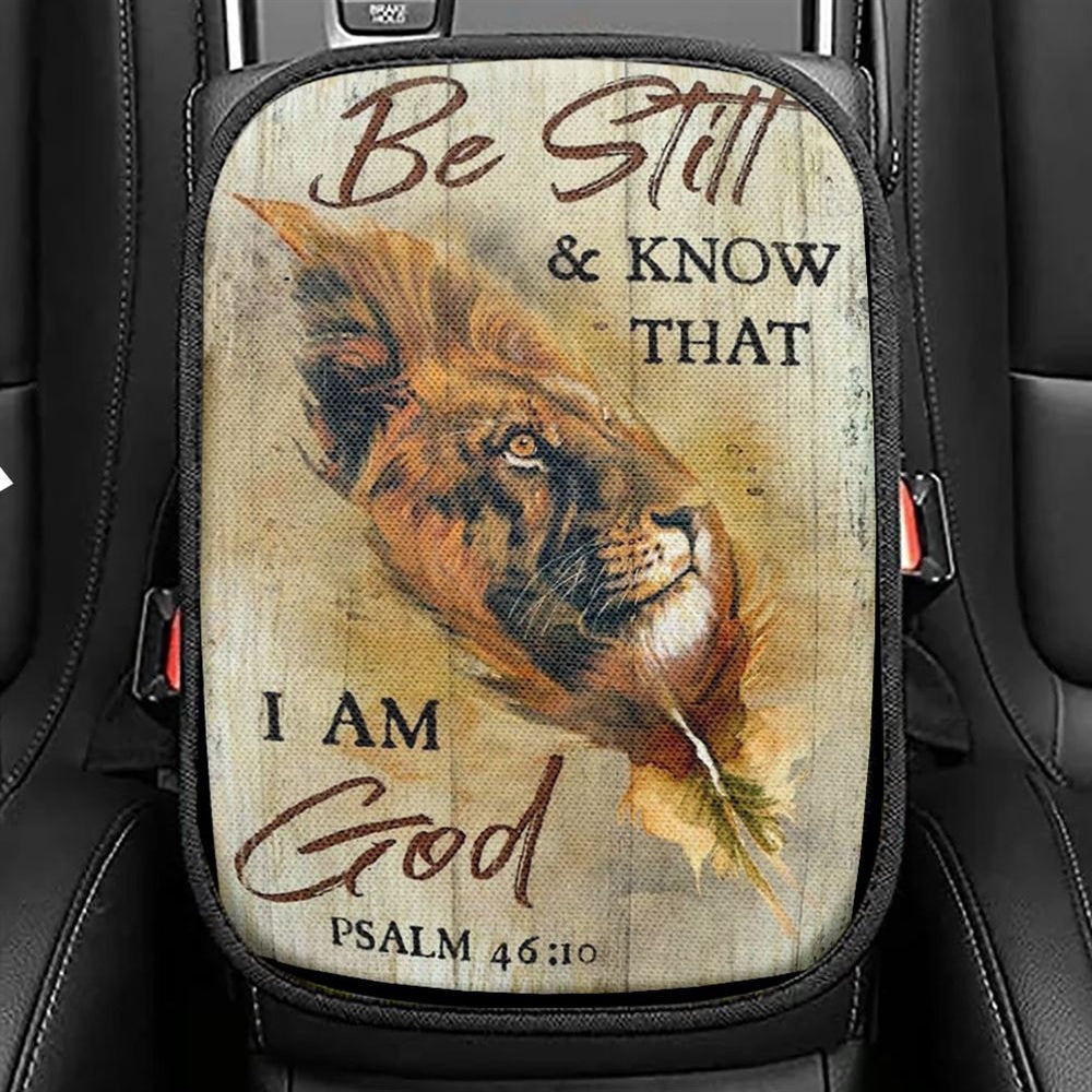 Lion Of Judah, Awesome Leaf, Be Still And Know That I Am God Car Center Console Cover, Christian Armrest Seat Cover, Bible Seat Box Cover
