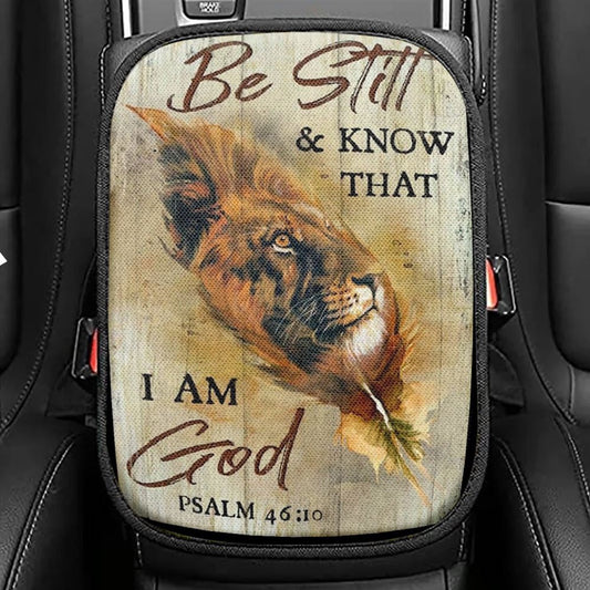 Lion Of Judah, Awesome Leaf, Be Still And Know That I Am God Car Center Console Cover, Christian Armrest Seat Cover, Bible Seat Box Cover