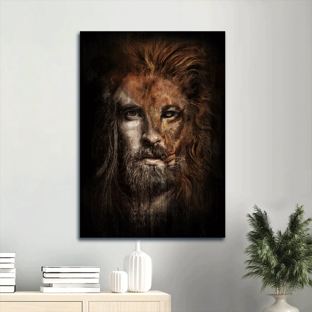 Lion Of Judah Canvas Poster - Half Jesus Half Lion Canvas Wall Art - Christian Gift