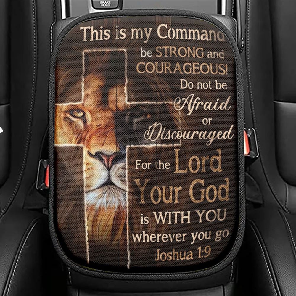 Lion Of Judah Christian Cross This Is My Command Car Center Console Cover, Christian Armrest Seat Cover, Bible Seat Box Cover