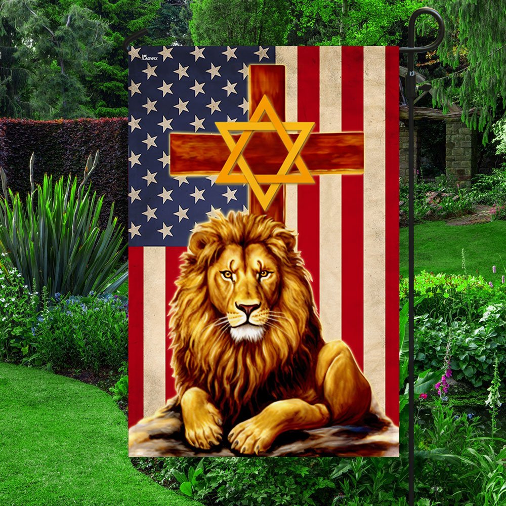 Lion Of Judah Cross Star Of David American Flag - Outdoor House Flags - Decorative Flags