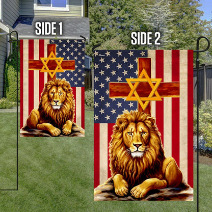 Lion Of Judah Cross Star Of David American Flag - Outdoor House Flags - Decorative Flags