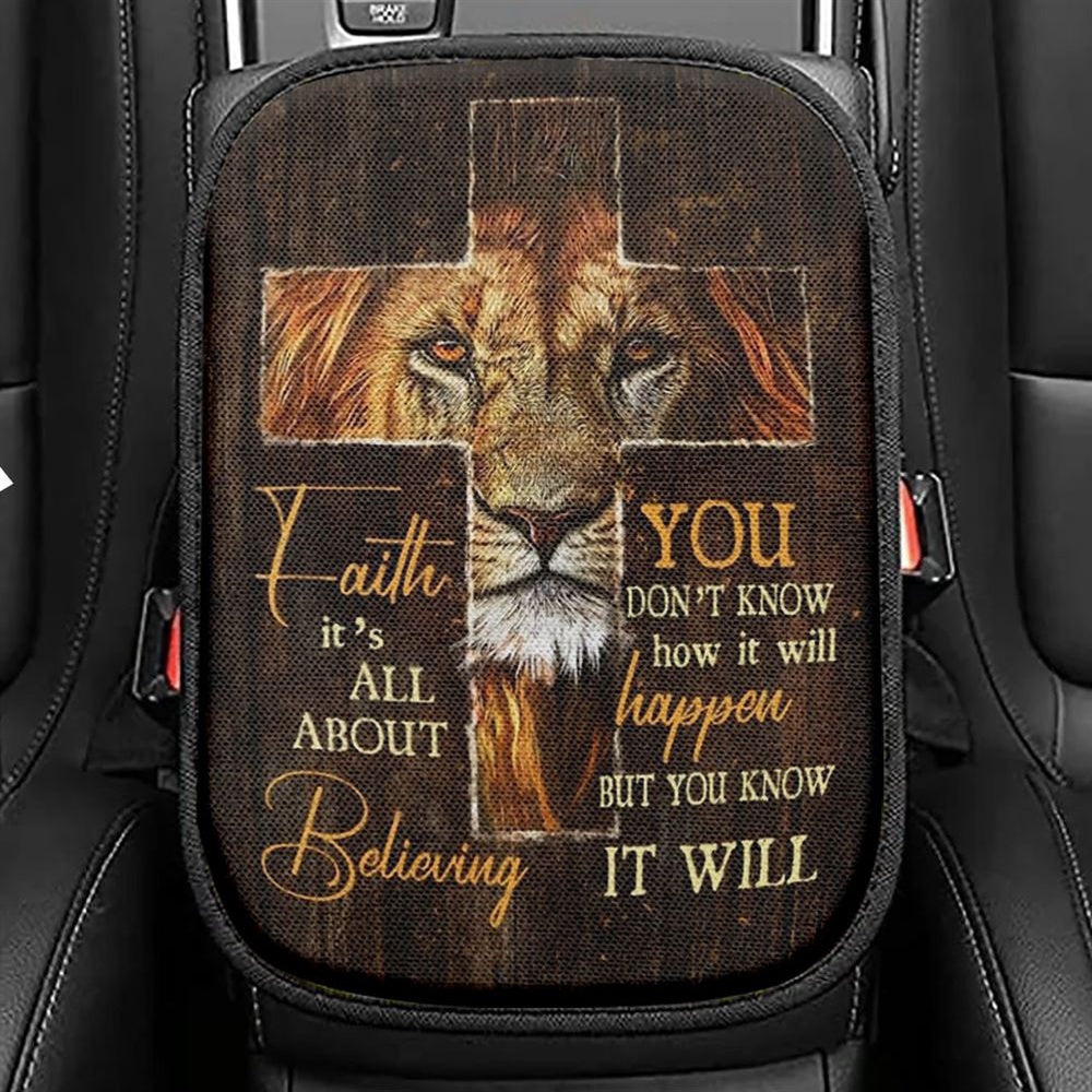 Lion Of Judah Cross Symbol You Don't Know How It Will Happen Car Center Console Cover, Christian Armrest Seat Cover, Bible Seat Box Cover