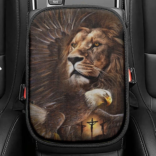 Lion Of Judah, Eagle Drawing, King Of Kings, Jesus Cross Car Center Console Cover, Christian Armrest Seat Cover, Bible Seat Box Cover