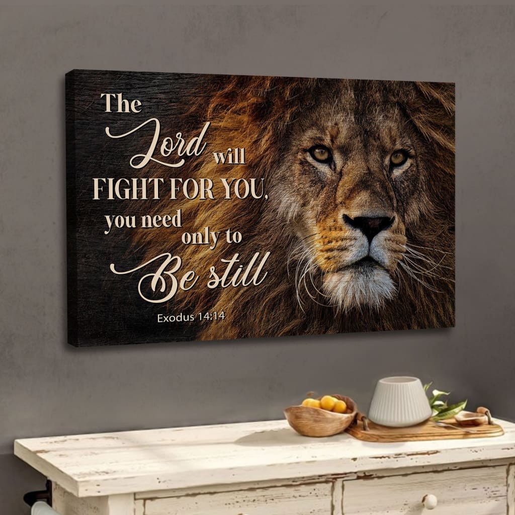 Lion Of Judah, Exodus 1414 The Lord Will Fight For You Wall Art Canvas - Religious Wall Decor