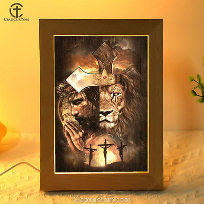 Lion Of Judah, Face Of Jesus, Golden Crown, Cross Frame Lamp