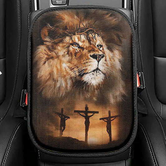Lion Of Judah Fear Not For Jesus Seat Box Cover, Revelation 5 5 Car Center Console Cover, Jesus Car Interior Accessories
