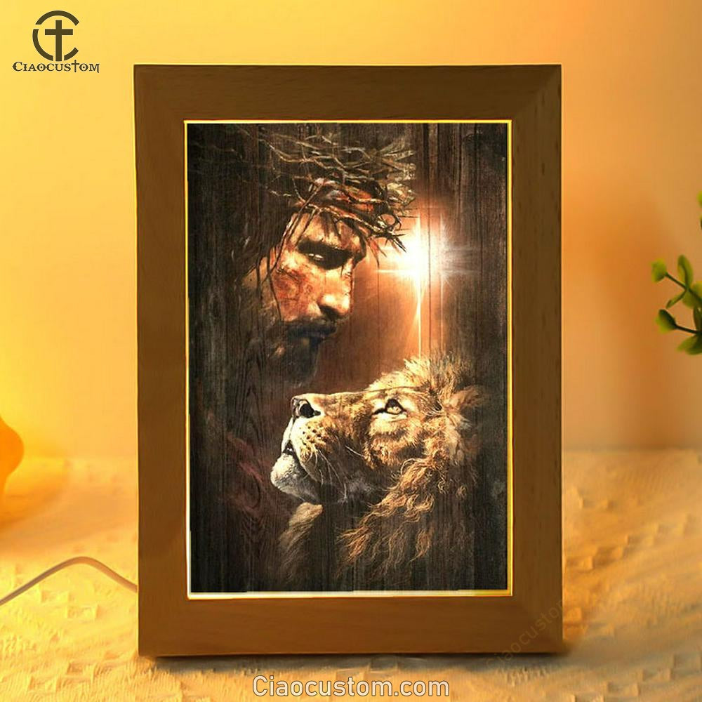 Lion Of Judah, God, Unique Cross, Beautiful Night Frame Lamp