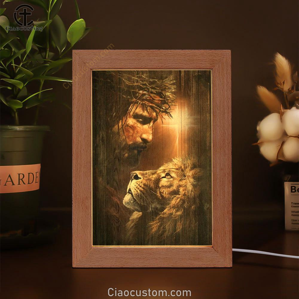 Lion Of Judah, God, Unique Cross, Beautiful Night Frame Lamp